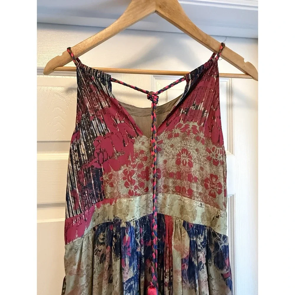 Bhanuni by Jyoti Maxi Dress Women 6 Multicolor Floral Sequin Boho Tassel Pleated